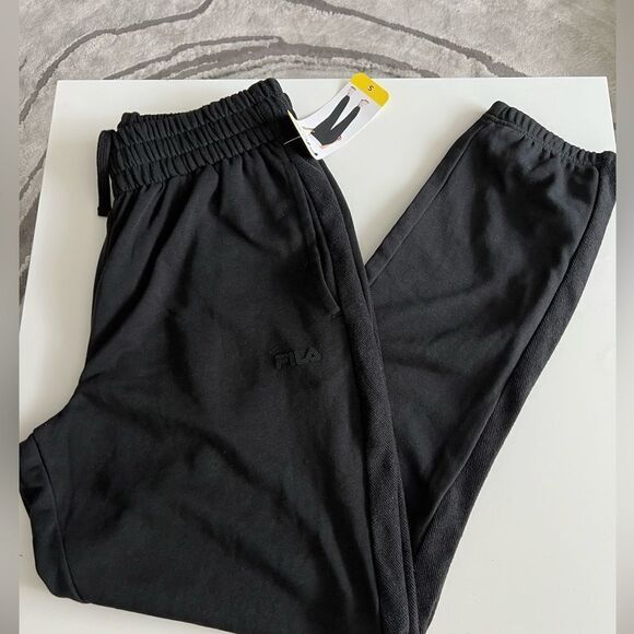 FILA Women’s French Terry Cloth Black Elastic Waist Joggers - Picture 4 of 9